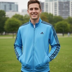Adidas Men's Light Blue Windbreaker Jacket